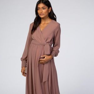 PinkBlush Mauve Chiffon Longsleeve Maternity Dress